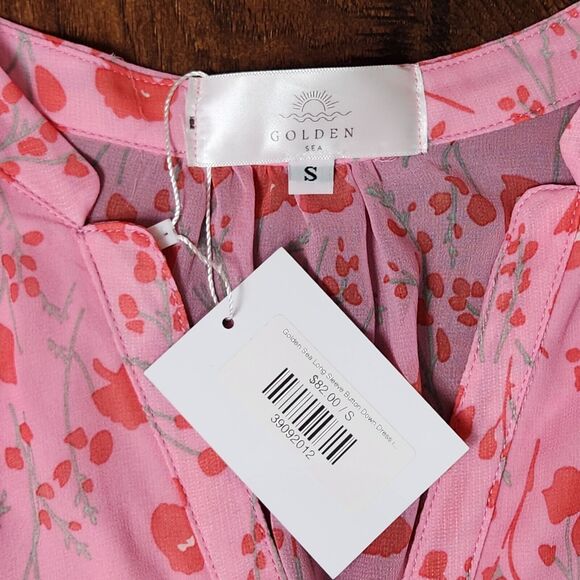 Golden Sea Dress Women’s Size Small Pink Flower Flowy Button Down Dress NWT - Picture 3 of 6